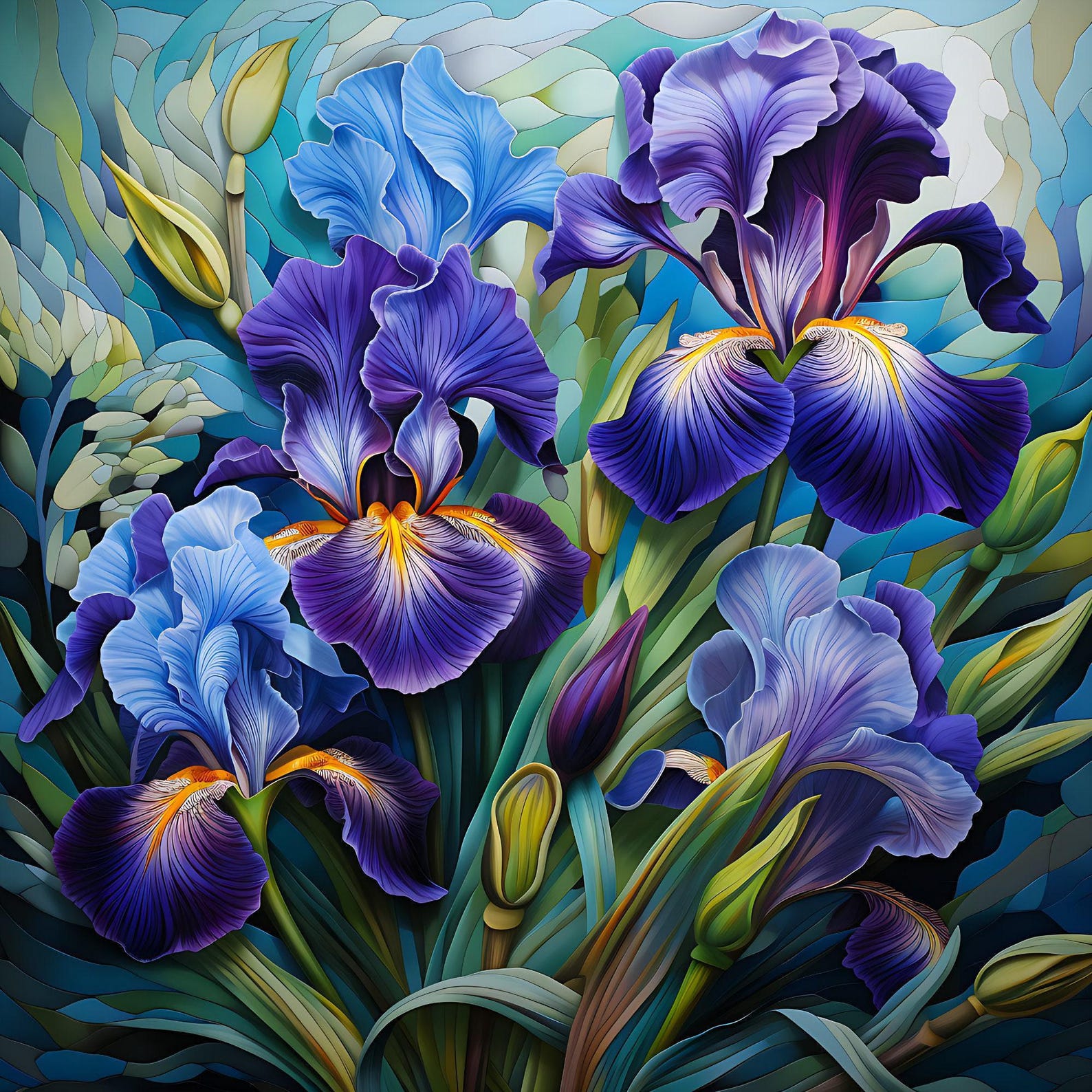 Purple Iris Ceramic Art Tile | Floral Art | Botanical Art | Gift for