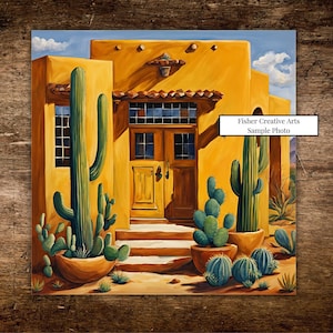 Desert Southwest Golden Yellow Adobe House Ceramic Tile | Southwestern Decor | Wall Art Decor |  Arizona New Mexico Art | Trivet Option