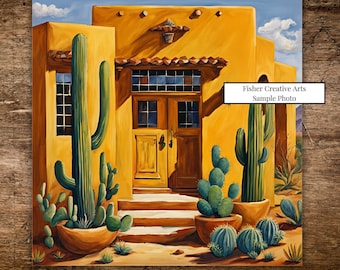 Desert Southwest Golden Yellow Adobe House Ceramic Tile | Southwestern Decor | Wall Art Decor |  Arizona New Mexico Art | Trivet Option