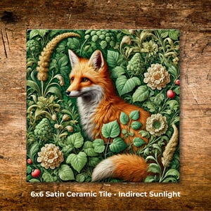 William Morris Inspired Woodland Fox Ceramic Tile | Art Nouveau | Wall Decor | Vintage Art | Traditional Decor | Trivet Option | Gift image 2