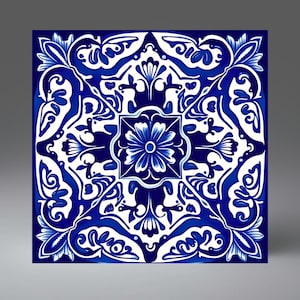 Blue and White Talavera Inspired Ceramic Tile | Mexican Spanish Tile | Kitchen Backsplash | Trivet Spoon Rest Option | Blue and White Tile
