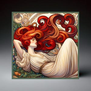 Art Nouveau Ceramic Art Tile -Elegant Redhead Reclining | Gift for Art Lovers | Vintage Inspired Art | Unique Home Decor | Ceramic Wall Art
