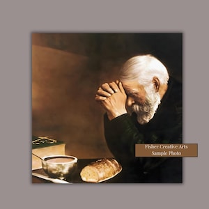Grace by Eric Enstrom Ceramic Tile | Religious Decor | Christian Art | Christian Gifts | Man Praying Over Bread | Vintage Antique Christian