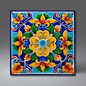 Vibrant Mexican Talavera Inspired Ceramic Tile | Kitchen Decor | Spanish Tile | Wall Art Decor | Decorative Tile | Accent Backsplash