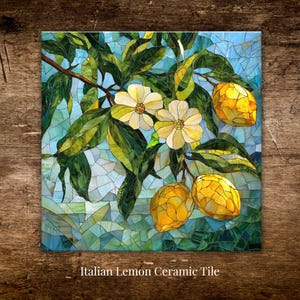 Mosaic Look Lemons Ceramic Tile | Kitchen Decor | Gift for Her | Stained Glass Look | Kitchen Gift | Lemon Art | Trivet Spoon Rest Option