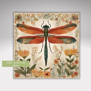 Vintage Inspired Dragonfly Ceramic Tile | Decorative Tile | Dragonfly Art | Home Decor | Kitchen Gift | Trivet Option | Nature Wall Art