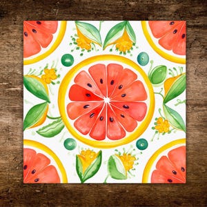 Grapefruit Ceramic Tile | Fruit Talavera Style Kitchen Decor | Backsplash Tile | Trivet Option | Citrus Fruit Art | Summer Kitchen Decor immagine 1