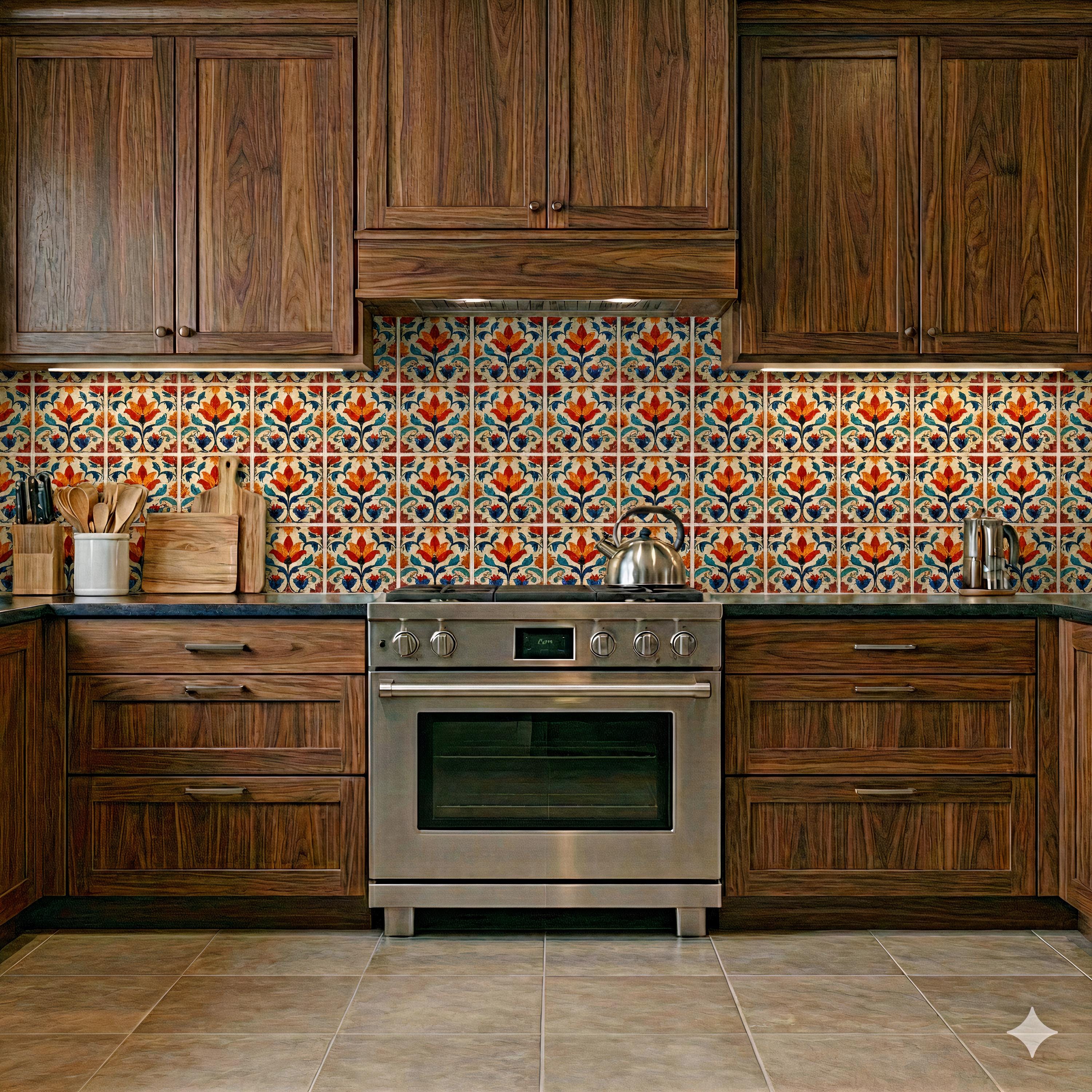 Moroccan Floral Backsplash Tile | Mediterranean Ceramic Wall Tile ...