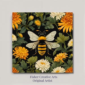 William Morris Inspired Floral and Bee Ceramic Tile | Art Nouveau | Vintage Wall Art | Traditional Decor  | Trivet Option | Chrysanthemums