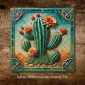 Desert Southwest Cactus Art Tile | Southwestern Cactus Decor | Trivet Option | Desert Wall Art | Housewarming Gift | Cactus Lover Gift image 3
