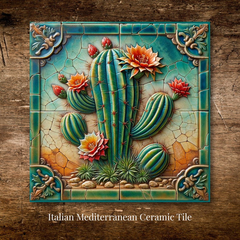 Desert Southwest Cactus Art Tile | Southwestern Cactus Decor | Trivet Option | Desert Wall Art | Housewarming Gift | Cactus Lover Gift image 3