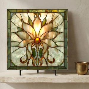 Lotus Flower Stained Glass Effect Ceramic Tile | Zen Home Decor | Gift for Her, Mom | Meditation Art | Gift for Friend | Meditation Art