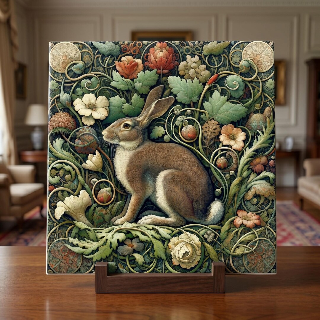 William Morris Inspired Woodland Rabbit Ceramic Tile | Art Nouveau ...