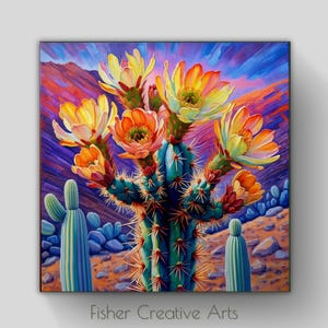 Desert Southwest Blooming Saguaro Cactus Ceramic Art Tile | Southwestern Decor | Wall Art Decor | Backsplash Accent | Trivet Option