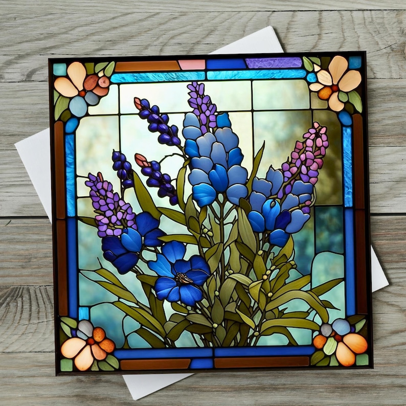Texas Bluebonnets Tile | Texas State Flower Gift | Bluebonnet Art Tile | Housewarming Gift | Stained Glass Style Floral | Gift for Texan image 3