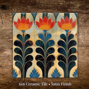 Moroccan Floral Ceramic Tile | Decorative Tile | Wall Art Decor | Kitchen Backsplash | Unique Home Decor | Vintage Art | Trivet | Boho Decor