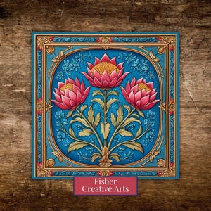 Floral Art Nouveau Ceramic Tile | Trivet Option | Kitchen Tile | Bathroom Tile | Wall Art | Home Accents | Pink and Blue Tile | Gift for Her