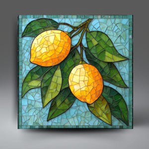 Faux Mosaic Italian  Lemons Ceramic Tile | Kitchen Decor | Gift for Cook | Kitchen Gift | Lemon Wall Art | Trivet Hot Plate