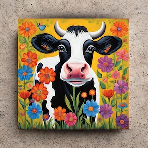 Whimsical Cow Trivet | Country Folk Art | Gift for Cook | Spoon Rest Hot Plate | Gift for Her | Farmhouse Kitchen Decor | Milk Cow
