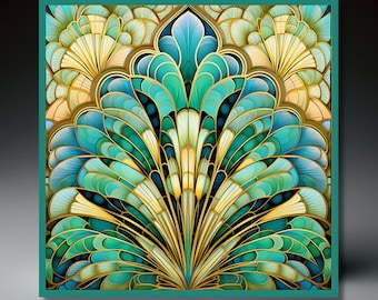 Art Deco Sea Green Ceramic Art Tile | Unique Home Decor | Mothers Day Gift | Art Nouveau | Gift for Mom | Wall Decor | Tile Art |