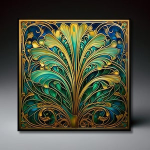 Art Deco Symmetrical Ceramic Art Tile | Unique Home Decor | Birthday Gift | Art Nouveau | Wall Decor | Floral Art Nouveau | Botanical emblem