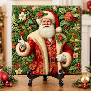 William Morris Inspired Santa Claus Ceramic Tile | Art Nouveau | Wall Decor | Christmas Decor | Traditional Holiday art | Trivet | Gift