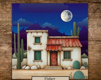 Desert Adobe House Ceramic Tile: Southwestern Art Decor, Trivet Option