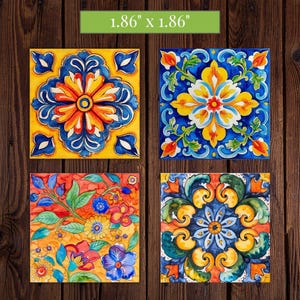 Mexican Talavera Inspired Set of 12 Tiles for Crafts, Magnets, and DIY Projects | Spanish Tiles | Mosaic Craft Supplies | Magnet Making image 5