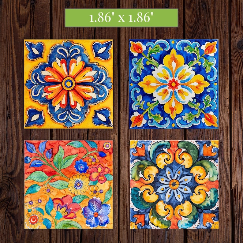 Mexican Talavera Inspired Set of 12 Tiles for Crafts, Magnets, and DIY Projects | Spanish Tiles | Mosaic Craft Supplies | Magnet Making image 5