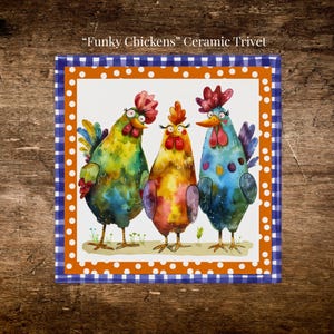 Funky Chicken Trivet | Ceramic Tile Spoon rest | Kitchen Decor | Gift for Cook | Christmas Gift for Mom, Grandmother | Hostess Party Gift