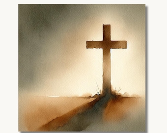 Christian Cross Minimalist Ceramic Art Tile | Gift for Mom | Gift for Christian | Christian Decor | Easter Gift | Watercolor Wall Art