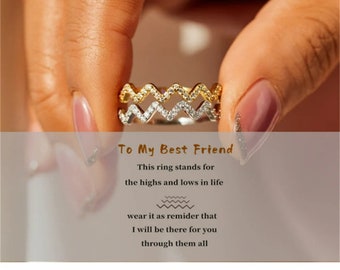 Hoogte- en dieptepunten Minimalistische Wave Ring - Beste Vriend Cadeau - BFF Ring - Bruidsmeisje Geschenken - Girl Gang Infinity Ring - Verjaardagscadeau voor Bestie Zus