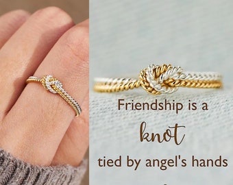An meinen besten Freund - Handgefertigter Zwei-Strang-Knoten-Ring- Freundschaft ist ein Knoten, der von Engelshänden gebunden wird - Geschenke für Bestie - Brautjungfern-Geschenk für sie