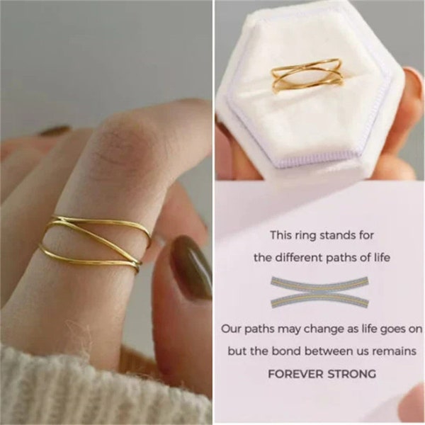 To My Best Friend -Our Bond Remains Forever Strong Crossover Ring - Bridesmaid Gift - Birthday Gifts For Her - Girl Gang Ring -Bestie Gifts