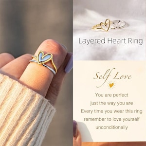 Self Love Ring -Remember to Love Yourself Unconditionally - Self Reminder Gift -Unique Gift For Her- Layered Heart Ring - Gift for Daughter