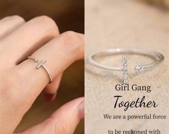 Girl Gang Minimalist T Shaped Ring -  Best Friend Gift - Gift For Bestie - Unique Bridesmaid Gifts - Birthday Gift For Her - Gift For Sister