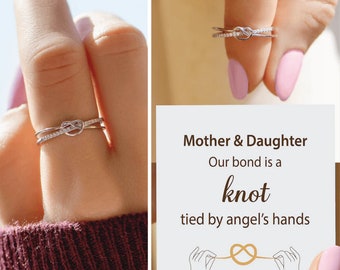 Bague noeud d'amour pour ma fille - Mère et fille, notre lien est un lien lié par les mains d'un ange - Cadeaux uniques pour maman - Bague pour mère - Cadeau pour elle