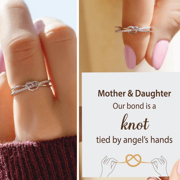 Bague noeud d'amour pour ma fille - Mère et fille, notre lien est un lien lié par les mains d'un ange - Cadeaux uniques pour maman - Bague pour mère - Cadeau pour elle