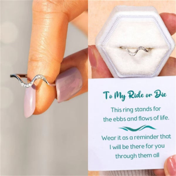 To My Ride Or Die Minimalist High And Low Wave Ring -  Bridesmaid Gift For Her - Infinity Promise Ring -Unique Birthday Gift For Best Friend