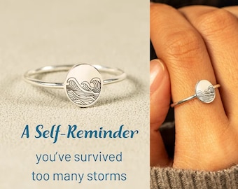 Self Reminder Wave Ring - You've Survived Too Many Storms Ring - Self Love Ring - Birthday Gift For Daughter -Back To School Gift For Bestie