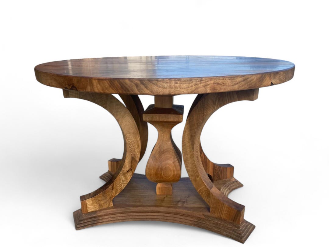 Solid Walnut Wood Round Dining Table, Farmhouse Pedestal Base - Etsy