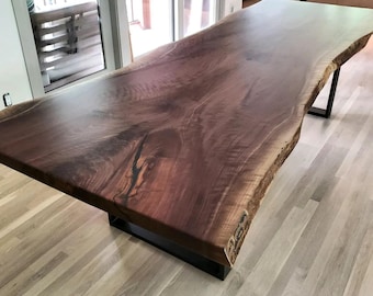 Live Edge Walnut Wood Table, Rustic Modern Farmhouse Dining