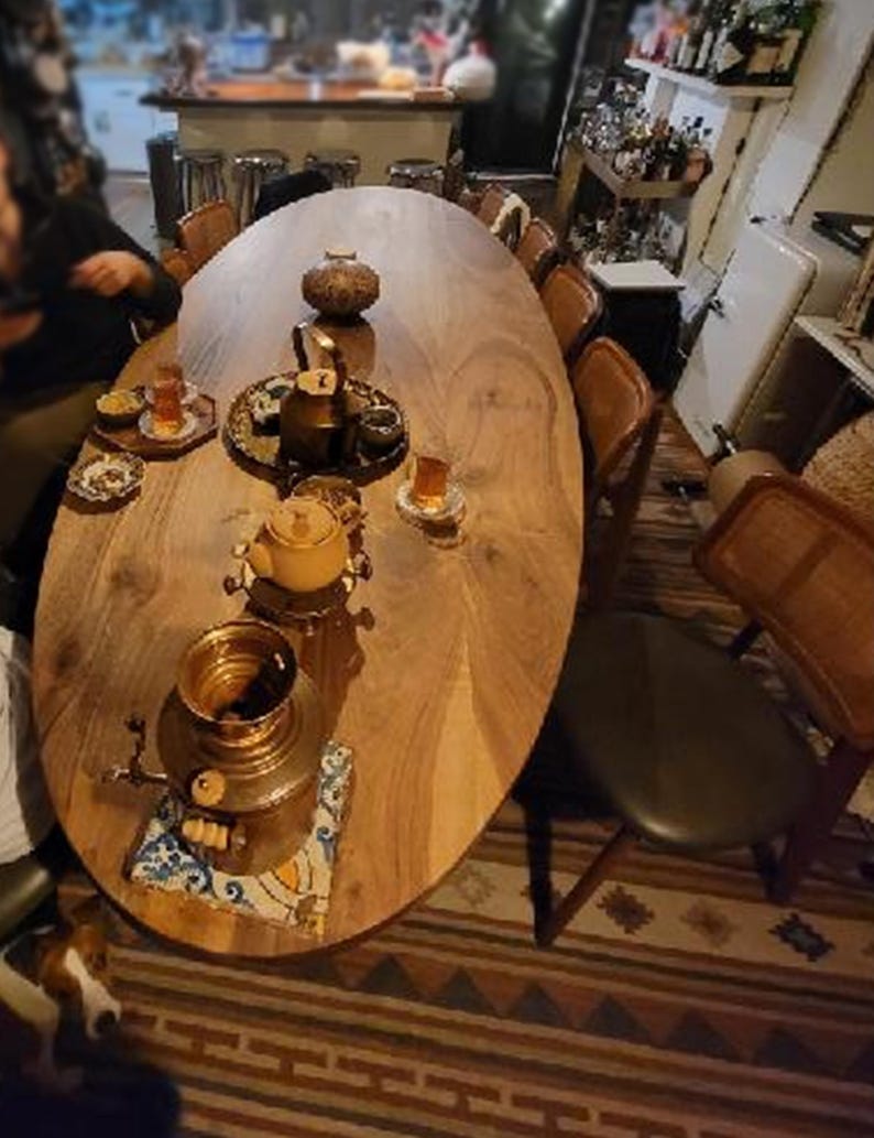 Oval Dining Table, Solid Walnut Wood Table, Mid Century Living Room