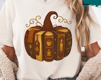 Fall Book Pumpkin PNG: Retro Autumn Sublimation Design, Librarian Halloween, Cozy Season (Digital Download)