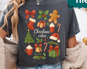 Retro Christmas PNG Doodle Collage Christmas Tree Hot Chocolate Coquette Preppy Bow Santa Distressed grunge candy cane Gingerbread Country