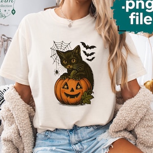 Black Cat Pumpkin Png, Ghots Cat Png, Retro halloween Png, Gothic Png, Black Cat Png, Fall Png, Halloween Cat Mama Shirt, Autumn Png