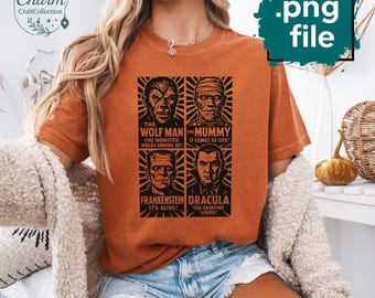 Retro Halloween Monsters PNG: Vintage Horror Characters Sublimation