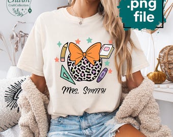 Personalized Teacher PNG: Preppy Bow Leopard Design (Digital Download)