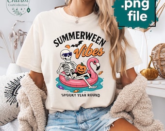 Summerween PNG: Spooky Flamingo Pool Party (Digital Download