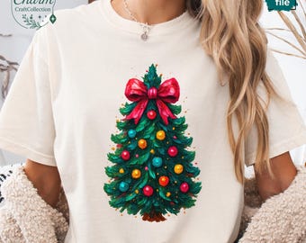 Painted Christmas Tree PNG Clipart, Colorful Brushstroke Xmas Tree Digital Download, Bow Christmas Tree Art, Holiday Aesthetic Clip Art File